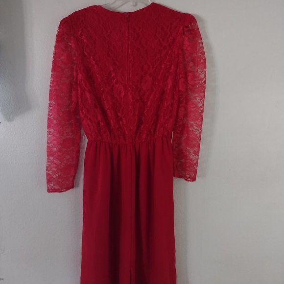Vintage Kathy J Red Lace Dress - Picture 2 of 2